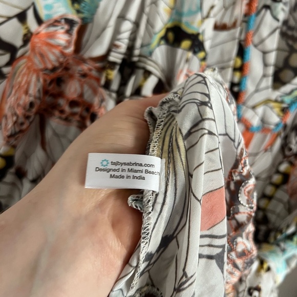 TAJ By Sabrina Crippa Butterfly Print Beaded embroidered Boho Mini Dress Size S - Picture 5 of 7